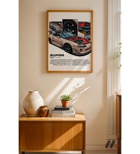 Toyota Supra MK4 JDM Poster, Ahşap Çerçeveli Duvar Tablosu - Oto Severlere Özel Hediye