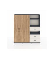 Hyperion Dolap 12 Raflı 4 Çekmeceli Tek Askılı 220x44x243 Antrasit-Çam/Aytaşı