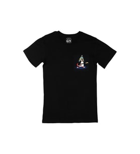 Şapkalı Gitarcı Rocker Penguen Cep Logo Tasarımlı Siyah Tişört