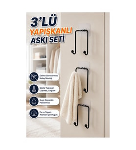 3'lü Yapışkanlı Duvar Askısı – Ev ve Yaşam Alanları İçin Pratik Set