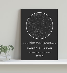 BK Gift Kişiye Özel Gökyüzü Yıldız Haritası Kanvas Tablo 30x50cm
