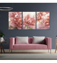 3'lü Kanvas Duvar Tablosu Soft Pastel Pembe Çiçek Tasarımı