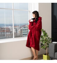 %100 Wellsoft Kapşonlu Giyilebilir Tv Battaniyesi Unisex (Bordo-Bordo)