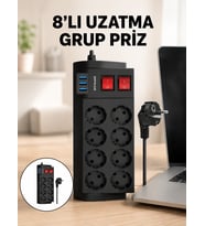 Lexroo Termal Korumalı 8 Prizli 3 USB’li Uzatma Kablosu Yeni Nesil