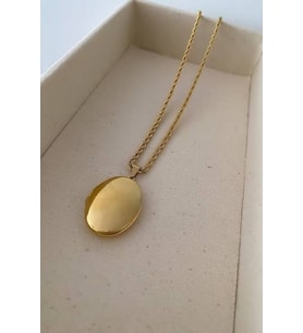 Yuvarlak Gold Kapaklı Çelik Resim Konulabilen Kadın Kolye (Gümüş)