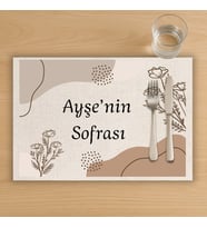Kişiye Özel Yazılı Modern Amerikan Servis, Tabak Altlığı & Şık Masa Dekoru, Ev Hediyesi, 2 Adet (Krem)