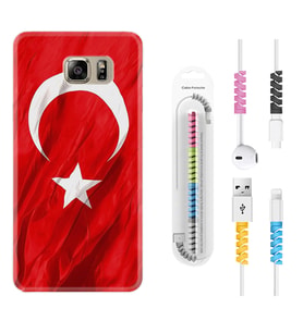 Samsung S7 Edge S20 Fe Plus Ultra S21 S22 Kılıf Kablo Koruma Spiral Silikon Şanlı Türk Bayrağı 4 1401