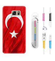 Samsung S7 Edge S20 Fe Plus Ultra S21 S22 Kılıf Kablo Koruma Spiral Silikon Şanlı Türk Bayrağı 4 1401