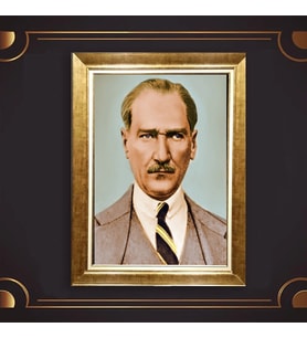 Altın Varaklı Çerçeveli Paspartulu Atatürk Tablo DC0832 (Gold)