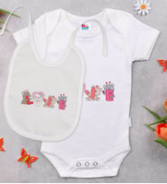 BK Kids Love Tasarımlı Beyaz Bebek Body Zıbın ve Mama Önlüğü Hediye Seti-2