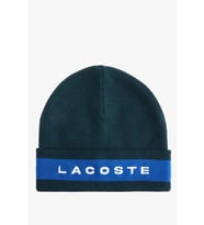 Lacoste Renk Bloklu %100 Yün Erkek Bere Koyu Yeşil Mavi Beyaz