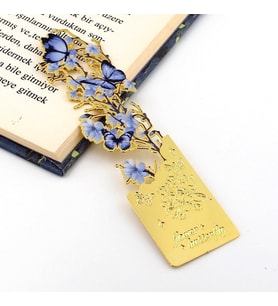Mavşi Çiçekler ve Kelebekler Altın Rengi Metal Kitap Ayracı Ayraç AY105