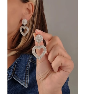 Kalp Love Aşk Sallantılı Model Gümüş ve Altın Kaplama Küpe (Gümüş)