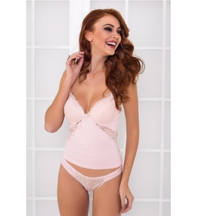 Kadın Pembe Dantelli Penye Atlet Külot Set  - 356 (Pudra)