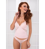 Kadın Pembe Dantelli Penye Atlet Külot Set  - 356 (Pudra)