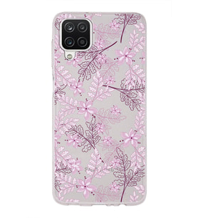 Samsung Galaxy A12 Uyumlu Kapak Floral Pudra Tasarımlı Şeffaf Silikon Kılıf