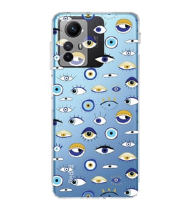 PrintiFy Xiaomi Redmi Note 12S ile Uyumlu Nazar Boncuğu 2  Kamera Korumalı Şeffaf Silikon Kılıf