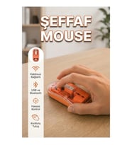 Şeffaf Kablosuz Mouse Bluetooth ve USB Destekli Sessiz Tıklamalı Ergonomik Tasarım
