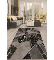 Dijital Kaymaz Taban Yıkanabilir Modern Renkli Salon Halısı Mutfak Halısı Yolluk ND-HT-165 (Siyah)
