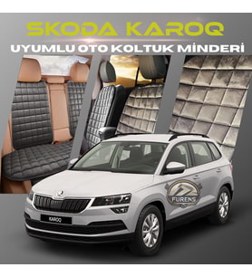 Skoda Karoq Antrasit Renk Tay Tüyü Cepli & Terletmez Sırtlı Oto Koltuk Minder Seti - Koltuk Koruma Kılıfı (ÖN & ARKA TAM SET)