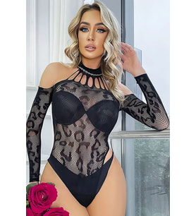 Kadın Lepoar Dantel Detaylı Transparan Fantezi Body  5580 Siyah (Çok Renkli)