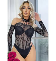 Kadın Lepoar Dantel Detaylı Transparan Fantezi Body  5580 Siyah (Çok Renkli)