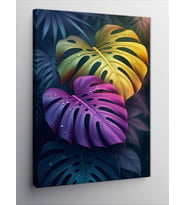 Kanvas Tablo Renkli Monstera Yaprakları