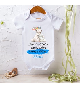 Anneler Gününe Özel Erkek Bebek İsim Yazılı Çıtçıtlı Bebek Body Zıbın