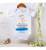 Anneler Gününe Özel Erkek Bebek İsim Yazılı Çıtçıtlı Bebek Body Zıbın