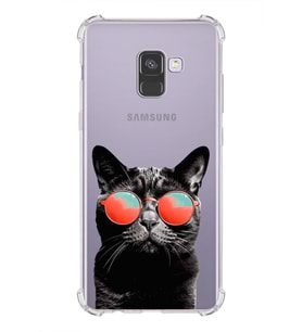 PrintiFy Samsung Galaxy A8 Plus 2018 Kedi 3 Baskılı Şeffaf Köşe Korumalı Antişok Kılıf