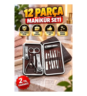12 Parça Paslanmaz Çelik Manikür Pedikür ve Kişisel Bakım Seti – Deri Çantalı