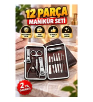 12 Parça Paslanmaz Çelik Manikür Pedikür ve Kişisel Bakım Seti – Deri Çantalı