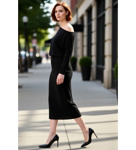 Modern Kadın Asimetrik Yaka Uzun Kollu Bodycon Midi Maxi Elbise Kış Günleri İçin Şık Ve Rahat Örme