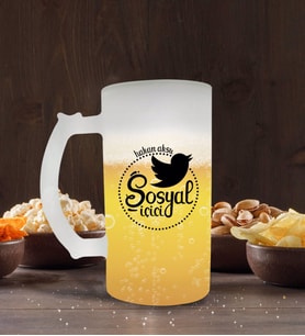 BK Gift Kişiye Özel Sosyal İçici Tasarımlı Buzlu Cam Bira Bardağı 50cl-1 (Beyaz)