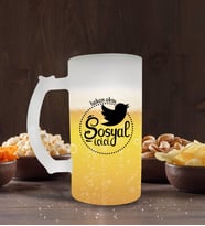 BK Gift Kişiye Özel Sosyal İçici Tasarımlı Buzlu Cam Bira Bardağı 50cl-1 (Beyaz)