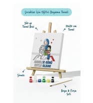 Anneler Günü Kutlu Olsun Yazılı Eğitici Boyama Tuvali Şövaleli Boya Seti 20x20 cm