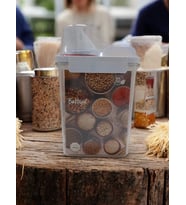 1800ml - Contalı Erzak Saklama Kabı - Ölçekli Bakliyat Kabı Düzenleyici Kavanoz (BEYAZ-SOHO GRİ)