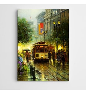 Tramvay ve Sokak Modern Sanat Kanvas Tablo