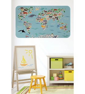 Eğitici Dünya Haritası Dünya Atlası Çocuk Ve Bebek Odası Duvar Sticker-60x105-3771