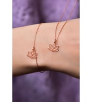 925 Ayar Gümüş Rose Kaplama Lotus Çiçeği Kolye Ve Bileklik Set