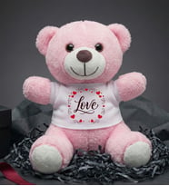 Love Tasarım Baskılı Tişörtlü Peluş Ayı Oyuncak Sevgiliye Hediye (Pembe)