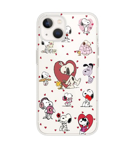 Iphone 15 Plus Uyumlu Snoopy ve Kalp Tasarımlı Şeffaf Telefon Kılıfı