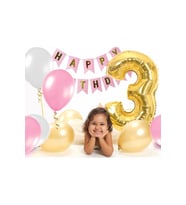 Pembe Happy Bırthday Gold Varaklı 3 Yaş Mini Balon Set