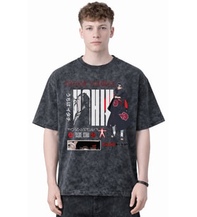 Itachi Uchiha Sasuke Uchiha Naruto Anime Baskılı Unisex Oversize Eskitme Yıkamalı Tişört