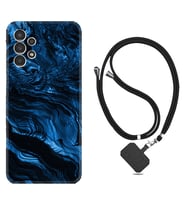 Samsung Galaxy M14 Kılıf Resimli Boyun Askılı İpli Desenli Silikon Blue MArble 1379