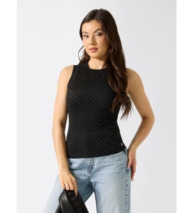 Guess Kolsuz Francine Büzgülü Taş İşlemeli Kadın Siyah Bluz W6GP14K2940-JBLK