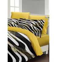 Çift Kişilik ( Lastikli Çarşaflı ) %100 Pamuk Saten Nevresim Takımı Zebra Feather