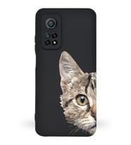 Xiaomi Mi 10T Pro Uyumlu Lansman Kılıf Catface Tasarımlı İçi Kadife Kapak-Siyah (Şeffaf)