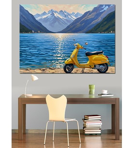 Motorsikletli Yolculuk Deniz Manzarası Dekoratif Kanvas - Mdf Ahşap Tablo