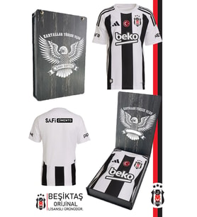 Beşiktaş Orijinal 24-25 Çubuklu Siyah-Beyaz Forma Hediyelik Ahşap Kutulu